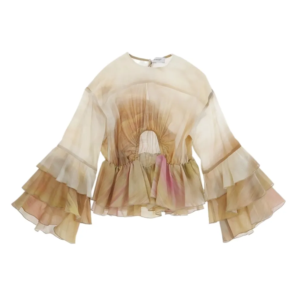 Abstrakt Mønster Beige Bluse