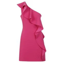 Asymmetrisk Fuchsia Kjole med Flæse