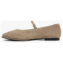 Beige Ballet Flats til kvinder med spænde lavet af blød velour