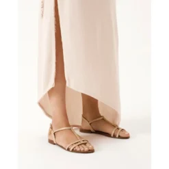 Beige læder ankelrem ballerinaer