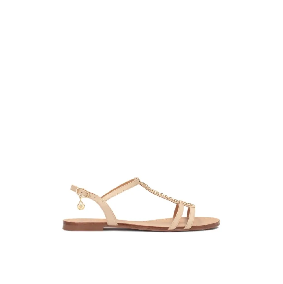 Beige læder ankelrem ballerinaer