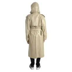 Beige Læder Trench Coat Jakke