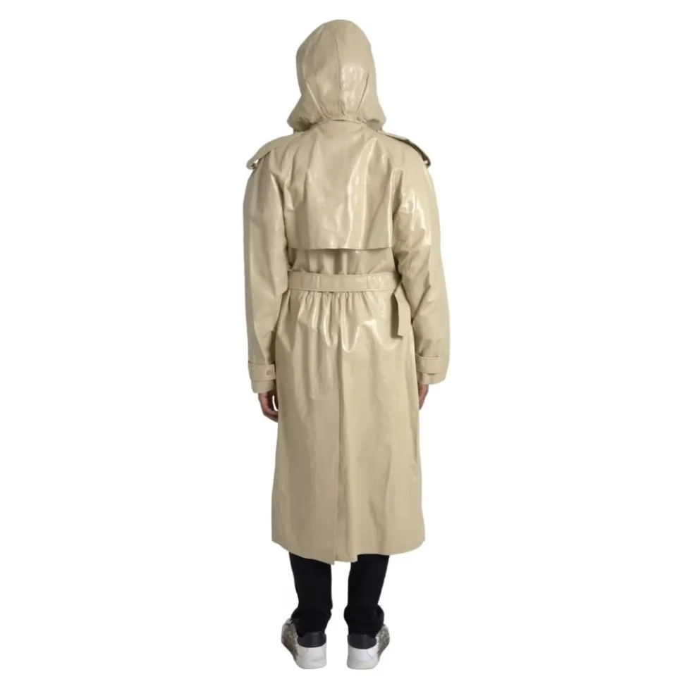 Beige Læder Trench Coat Jakke