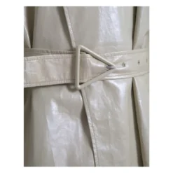 Beige Læder Trench Coat Jakke