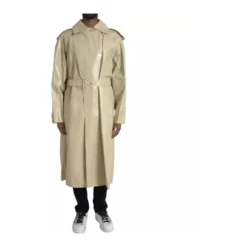 Beige Læder Trench Coat Jakke
