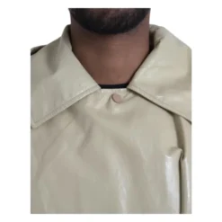 Beige Læder Trench Coat Jakke