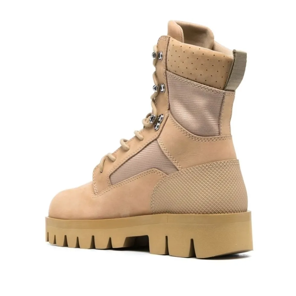 Beige Snørestøvler i Militærstil