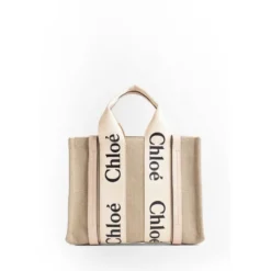 Beige Woody Tote Bag med Bånd