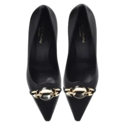 Black leather court shoes