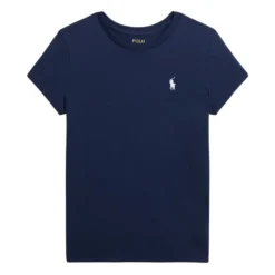 Blå Bomuldsjersey T-shirt med Rund Hals