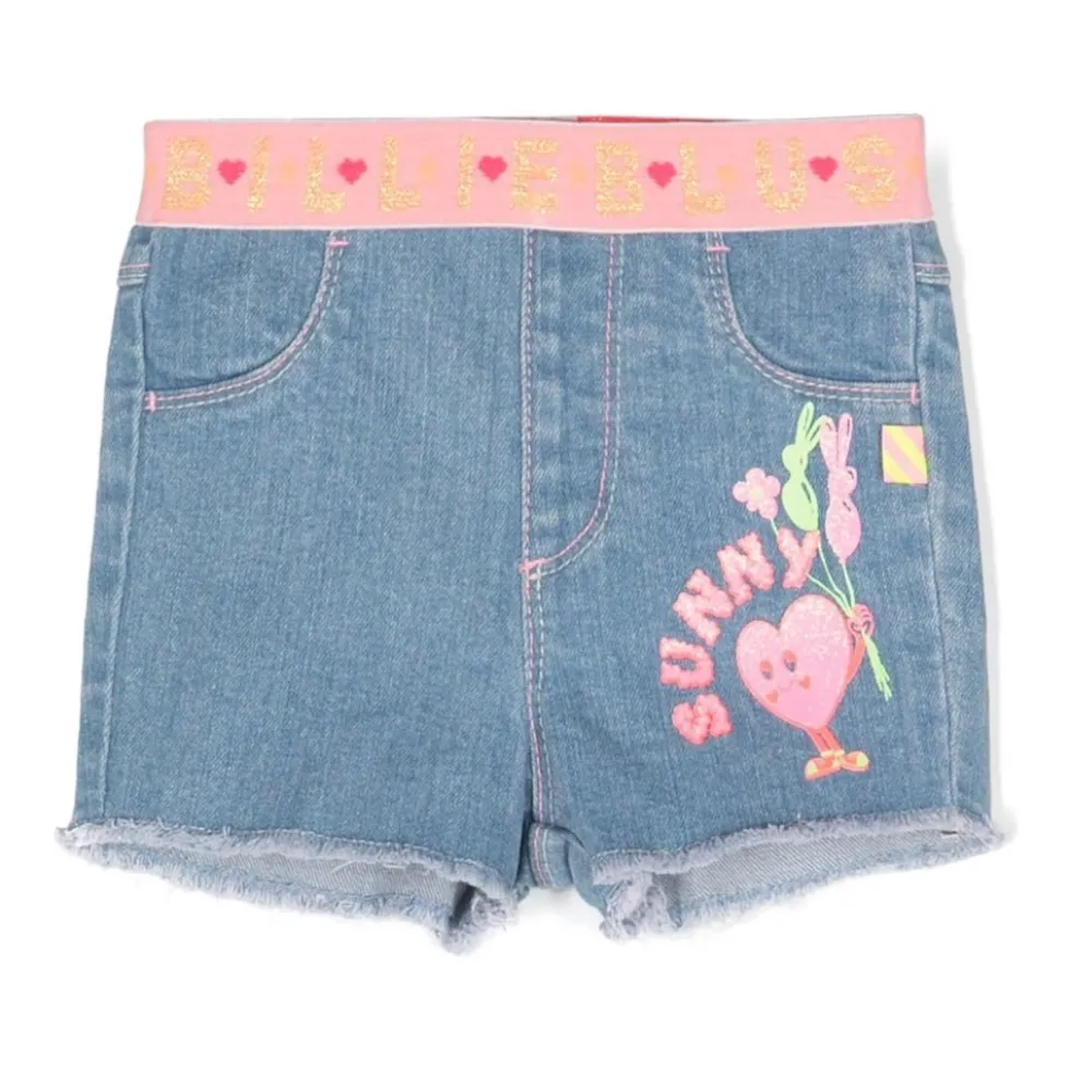Blå Denim Elastisk Talje Shorts