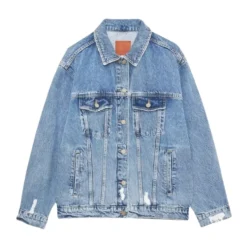 Blå Denim Jakke Distressed Oversized Stil