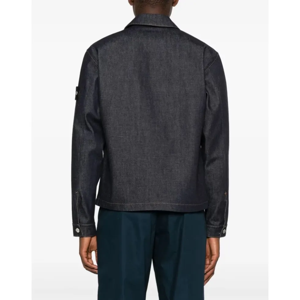 Blå Denimjakke med knaplukning