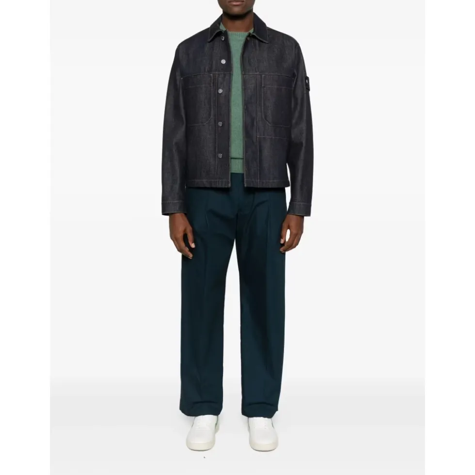Blå Denimjakke med knaplukning