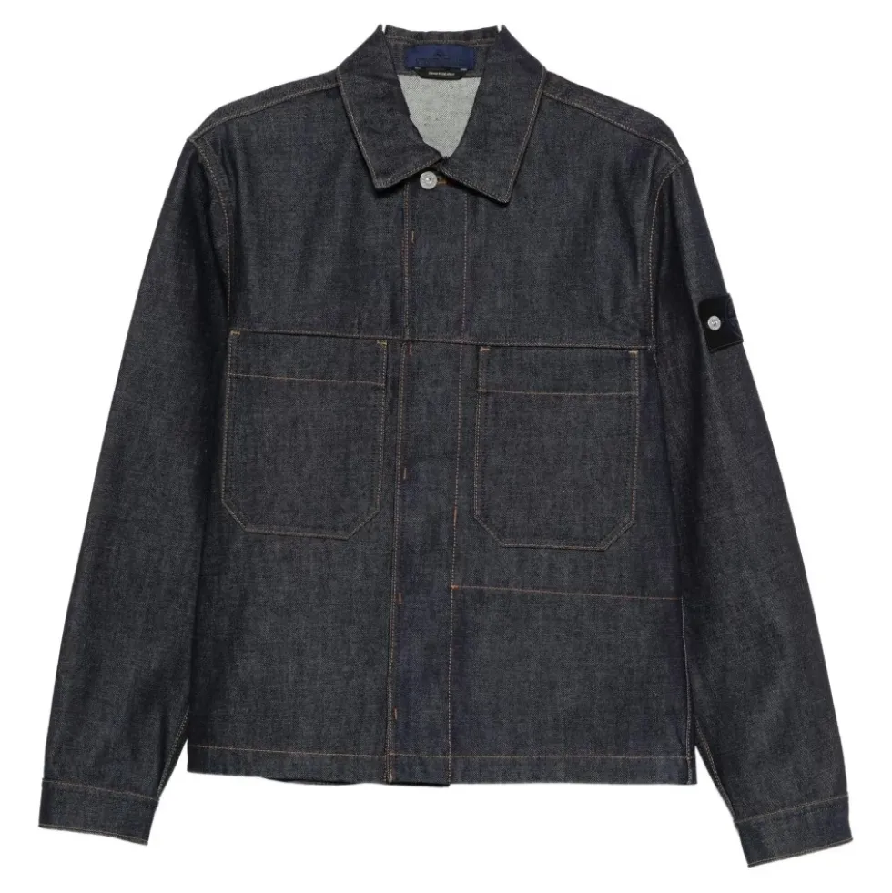 Blå Denimjakke med knaplukning