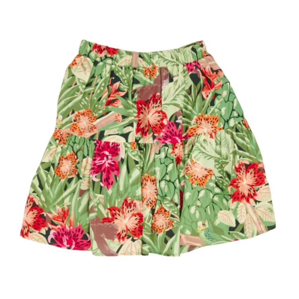 Blomstret Plisseret Mini Nederdel