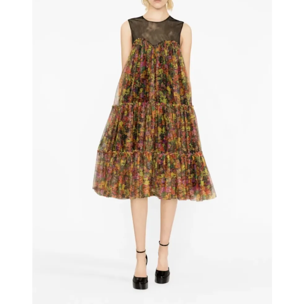 Blomstret Tyl Midikjole