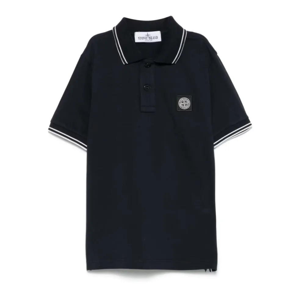 Blå Polo Shirt med Stribet Kant