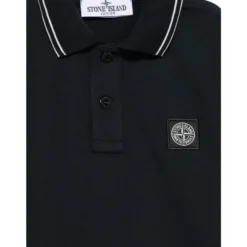 Blå Polo Shirt med Stribet Kant