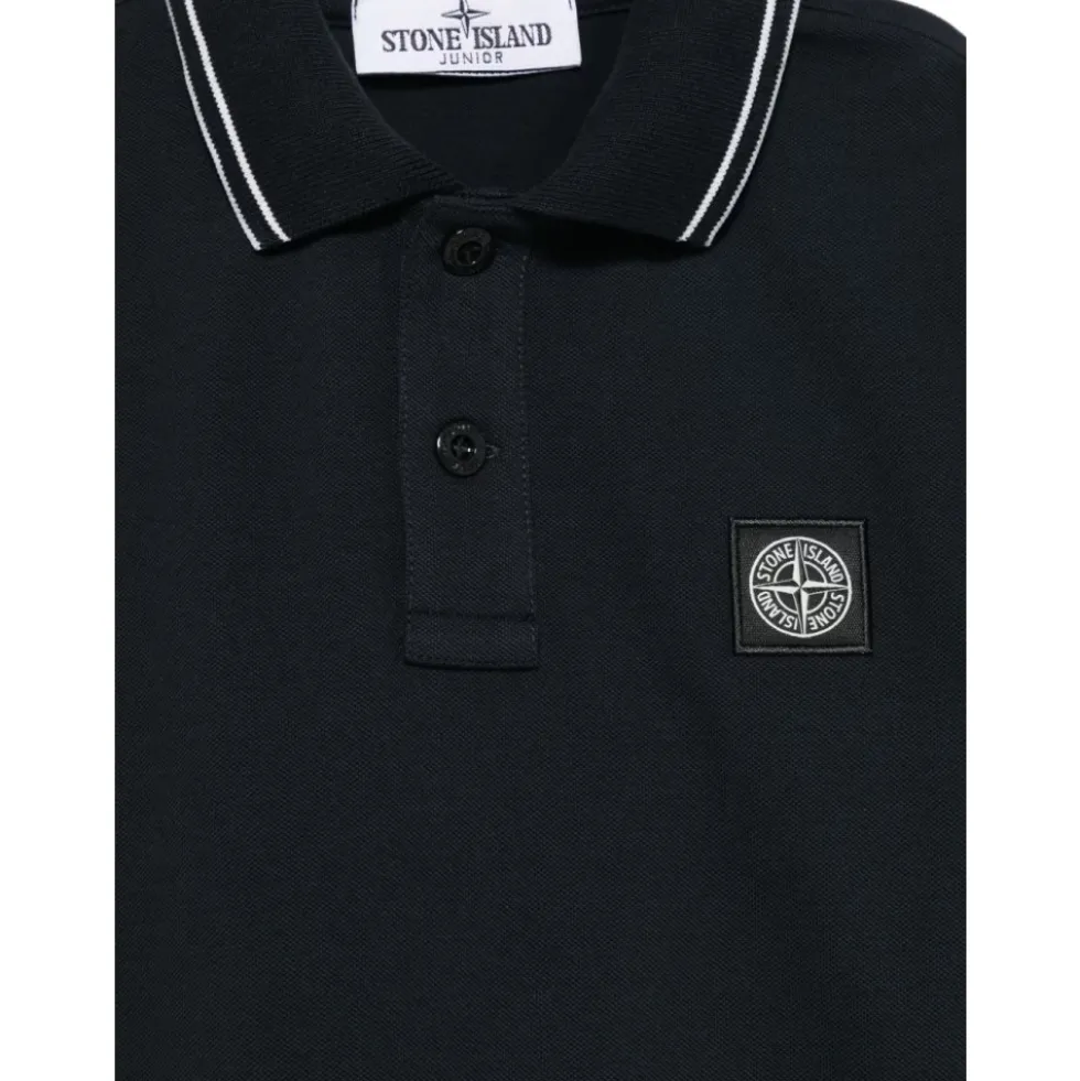 Blå Polo Shirt med Stribet Kant