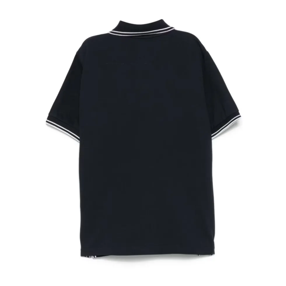 Blå Polo Shirt med Stribet Kant