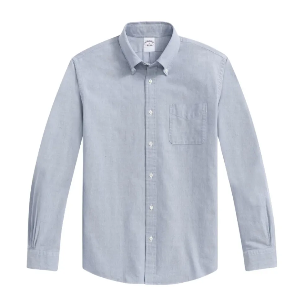 Blå Regular Fit Oxford Klud Fredag Sports Skjorte med Polo-Knappelukning