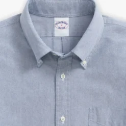 Blå Regular Fit Oxford Klud Fredag Sports Skjorte med Polo-Knappelukning
