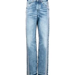 Blå Straight Jeans med 5 Lommer