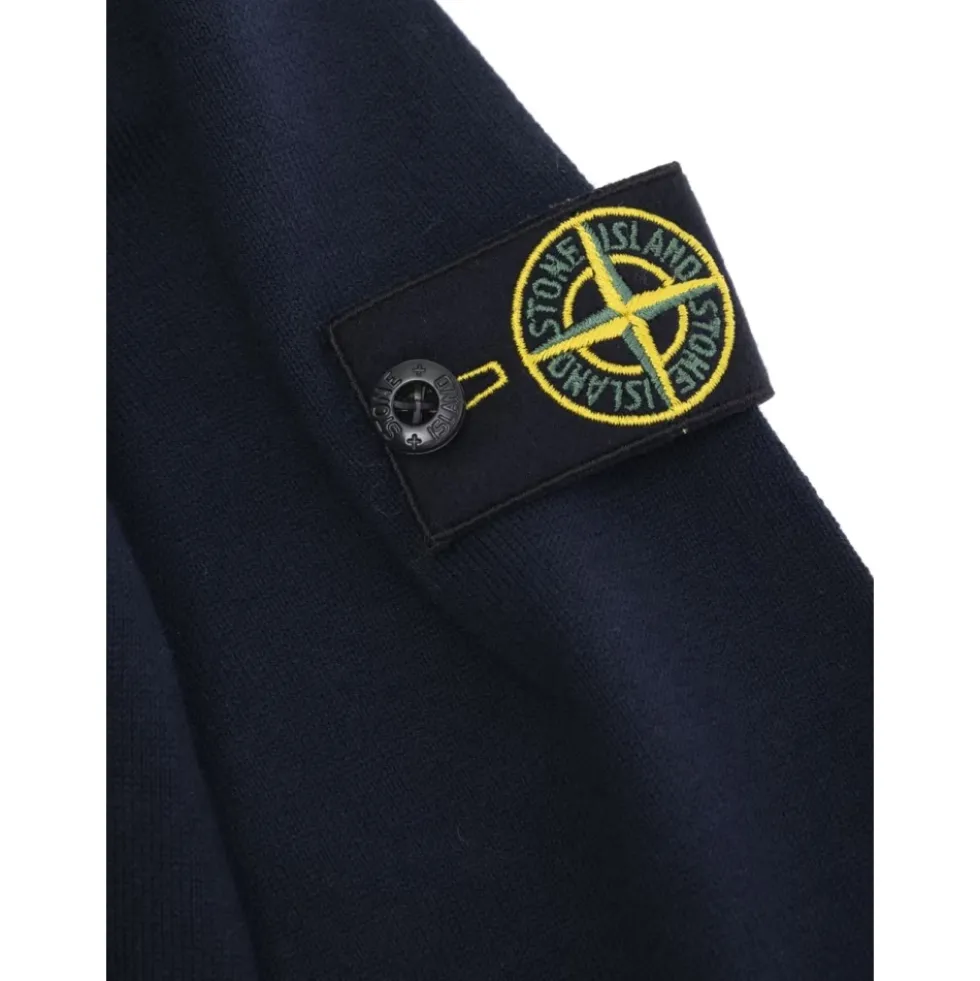 Blå Sweater med Logo Patch og Rund Hals
