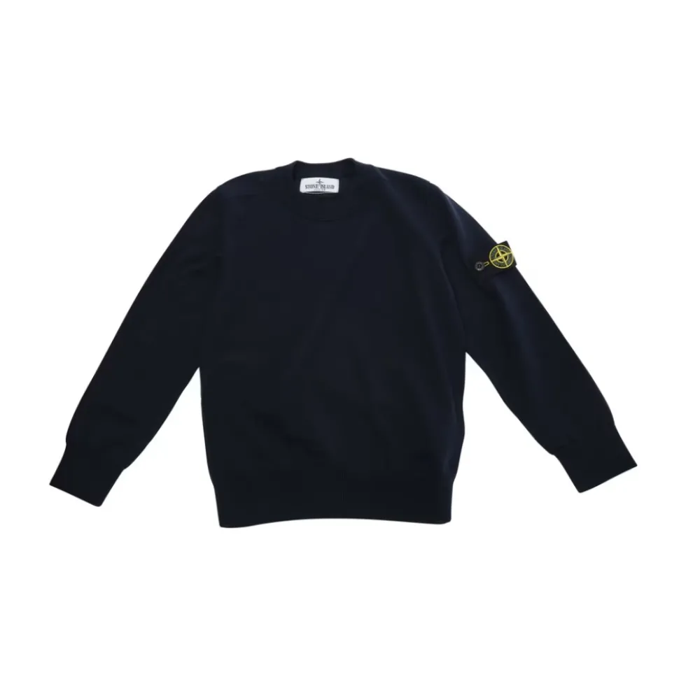 Blå Sweater med Logo Patch og Rund Hals