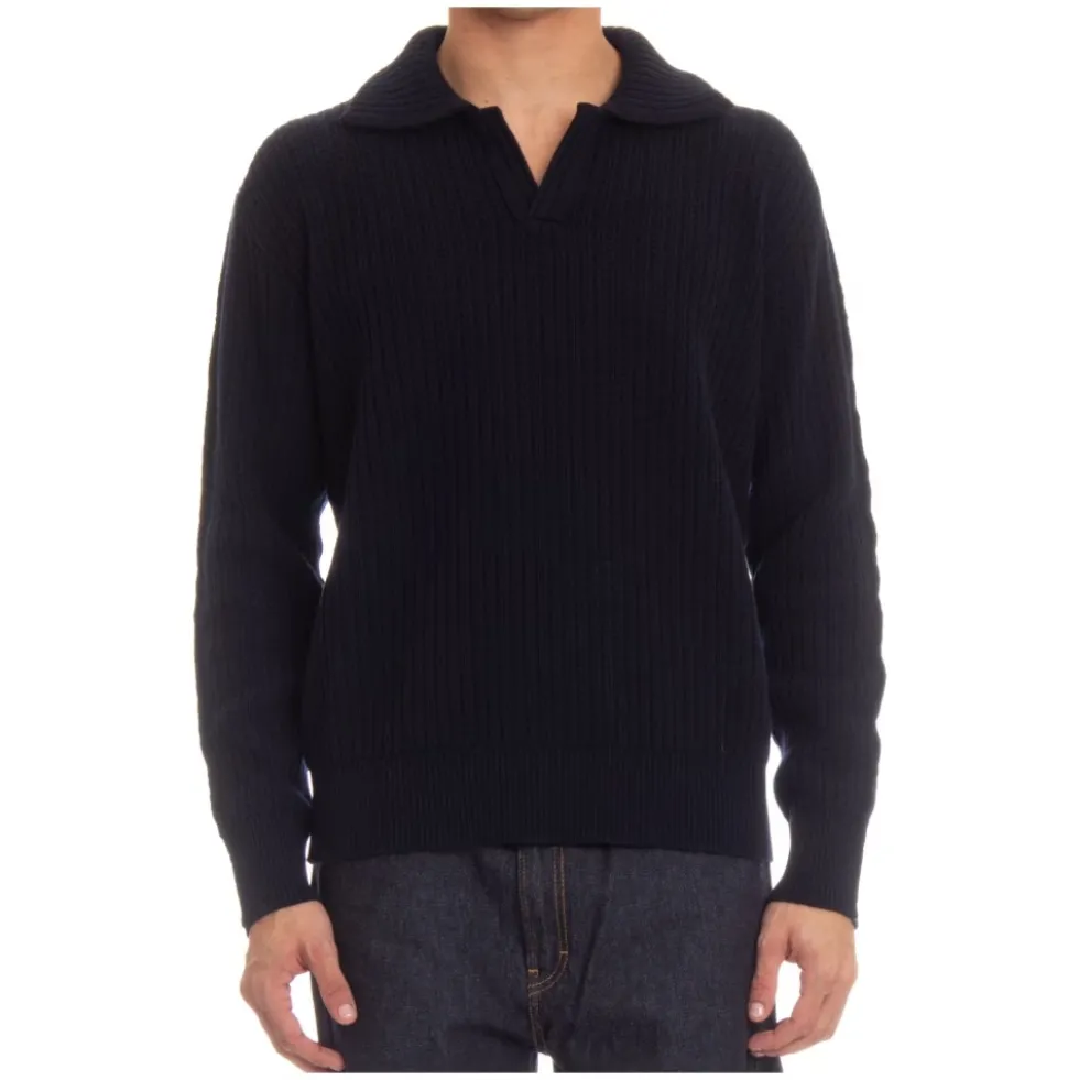 Blå Sweater med Unik Frontdetalje