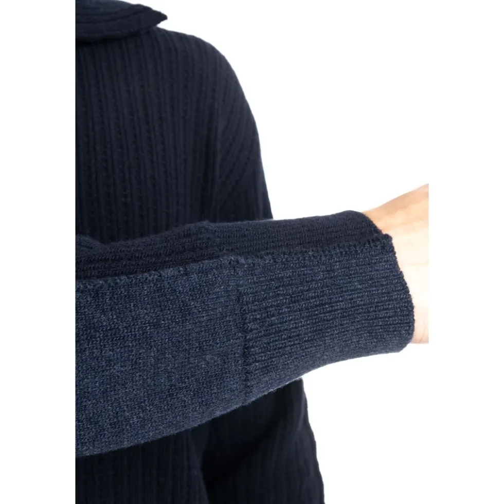 Blå Sweater med Unik Frontdetalje