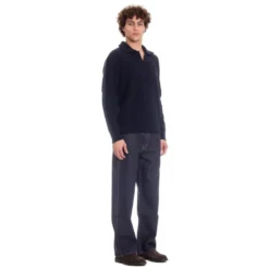 Blå Sweater med Unik Frontdetalje
