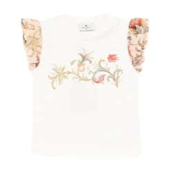 Bomuldsjersey T-shirt med Pegaso og blomsterprint