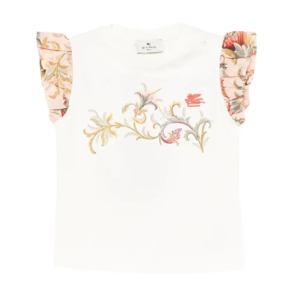 Bomuldsjersey T-shirt med Pegaso og blomsterprint