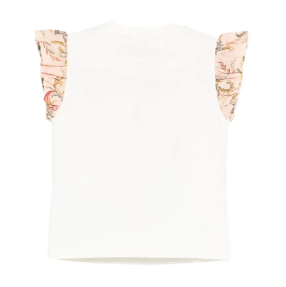 Bomuldsjersey T-shirt med Pegaso og blomsterprint