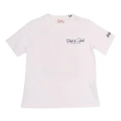 Bomulds T-shirt med print foran og bagpå samt broderi