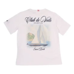 Bomulds T-shirt med print foran og bagpå samt broderi