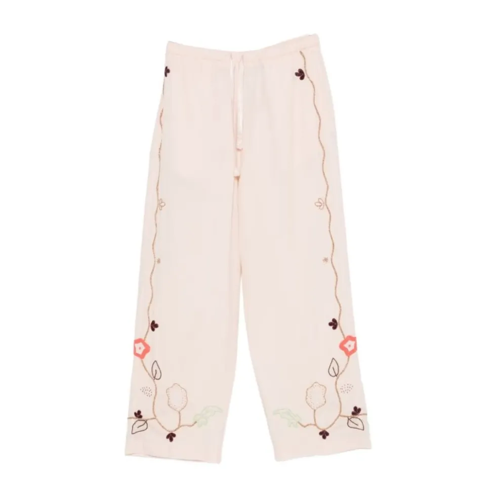 Broderede Cotton Poplin Palazzo Bukser