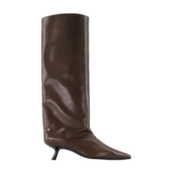 Brune Læder Støvler med Spids Tå