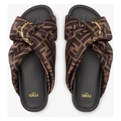 Brune Satin Sandaler med FF Motiv