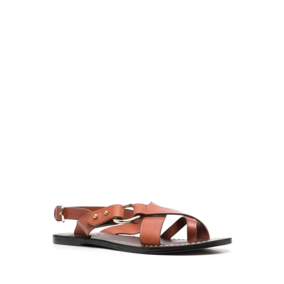 Brun læder slingback sandaler
