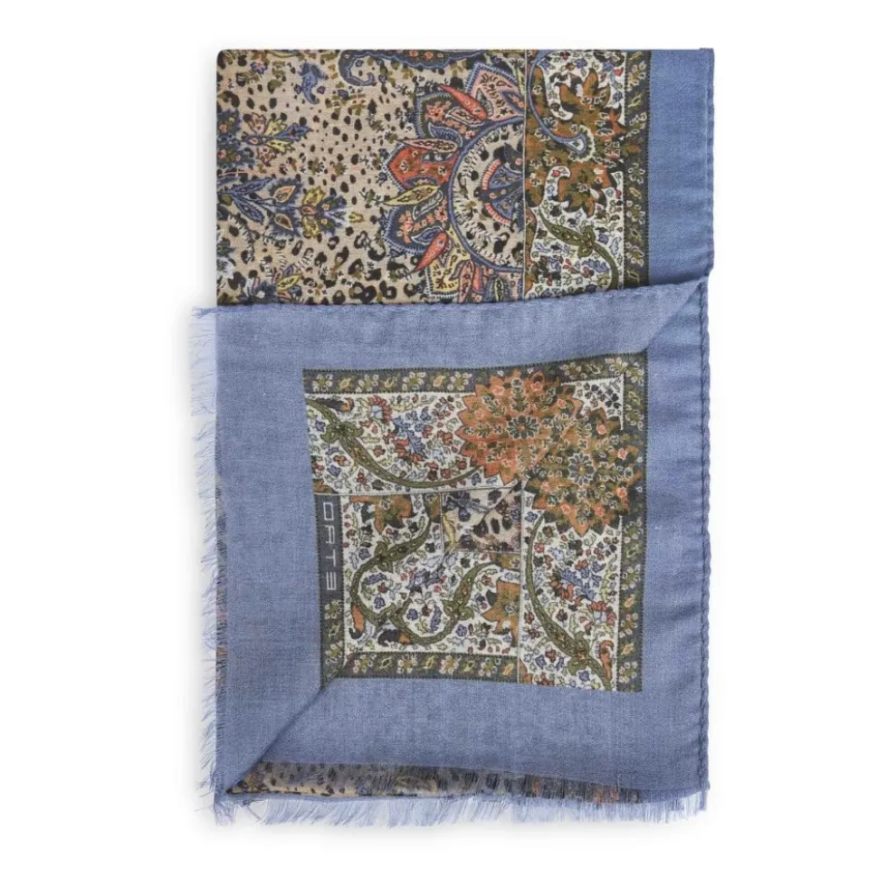 Cashmere-blend tørklæde med Paisley- og dyremotiv