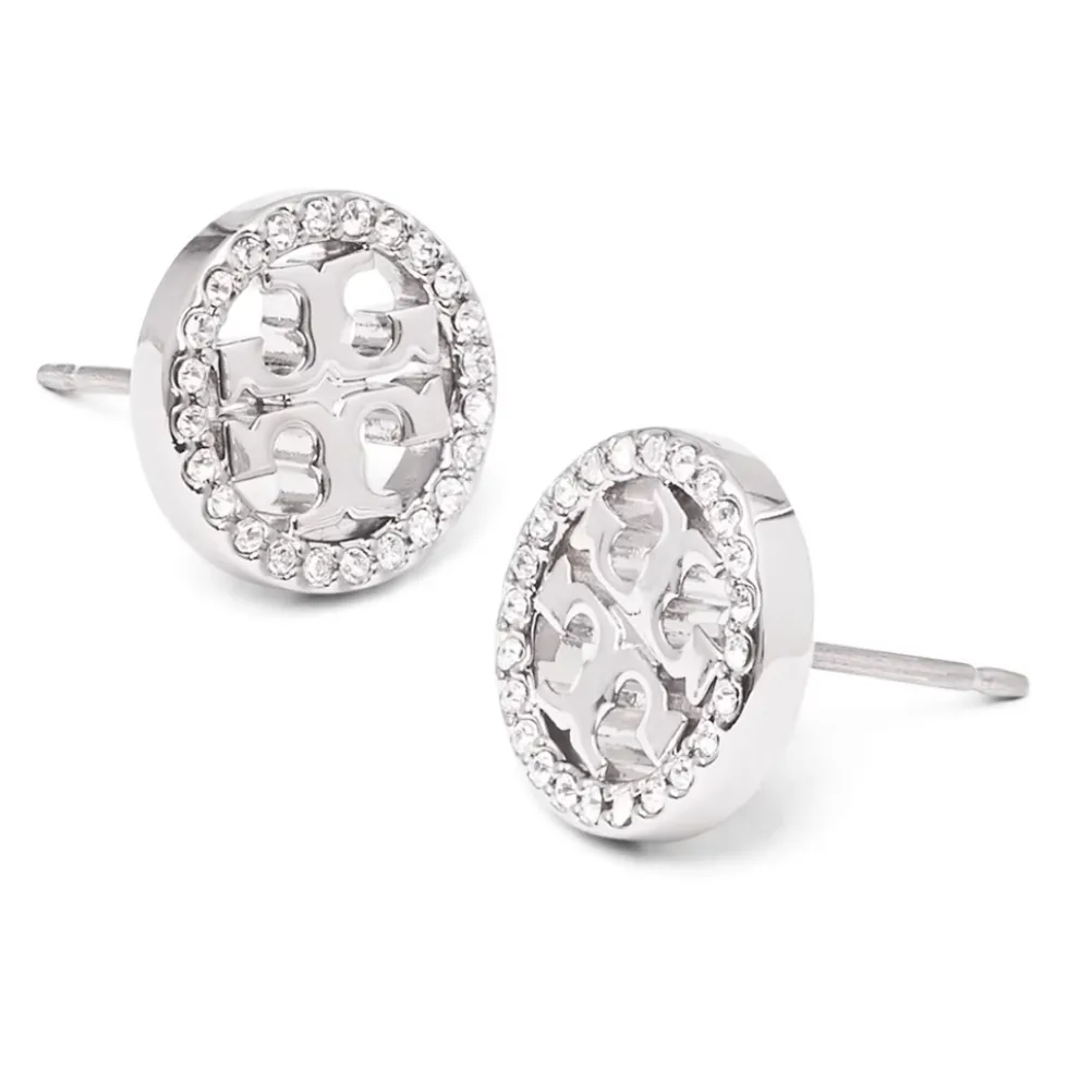 Circle-stud Crystal Logo Earrings
