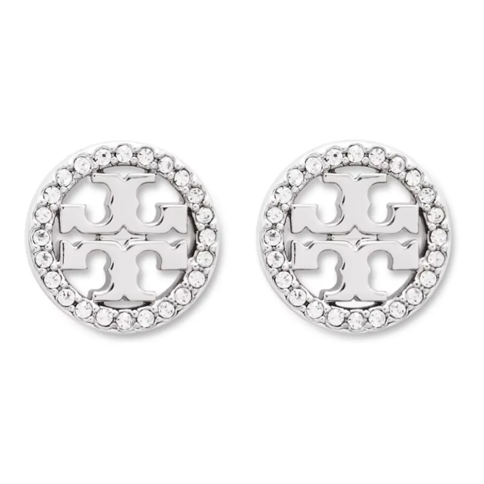 Circle-stud Crystal Logo Earrings