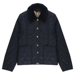 Corduroy-Collar Quilted Jacket