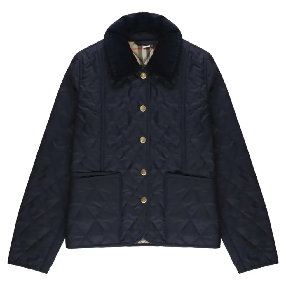 Corduroy-Collar Quilted Jacket