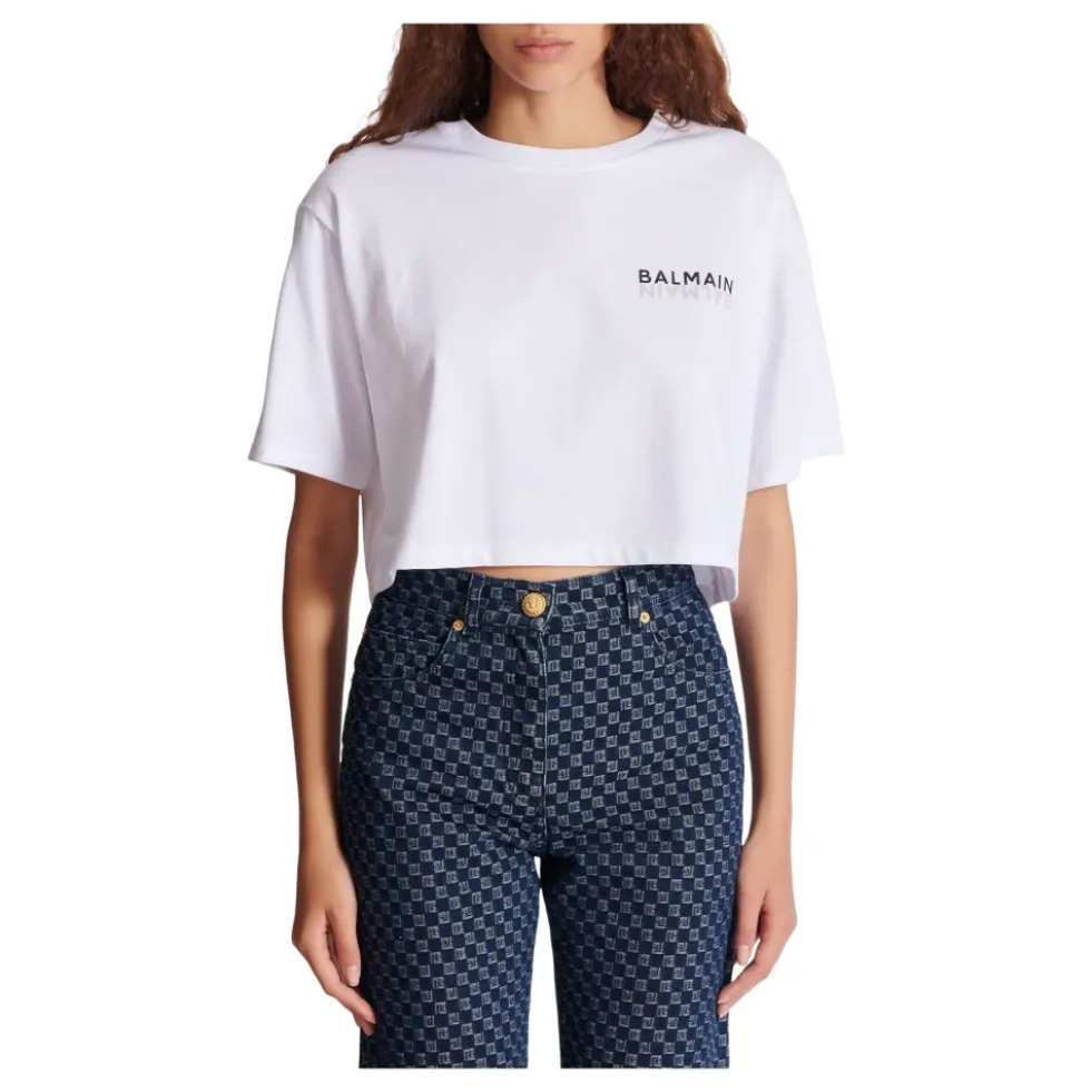 Cropped T-shirt med print