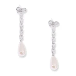 Crystal Bow Pearl Earrings