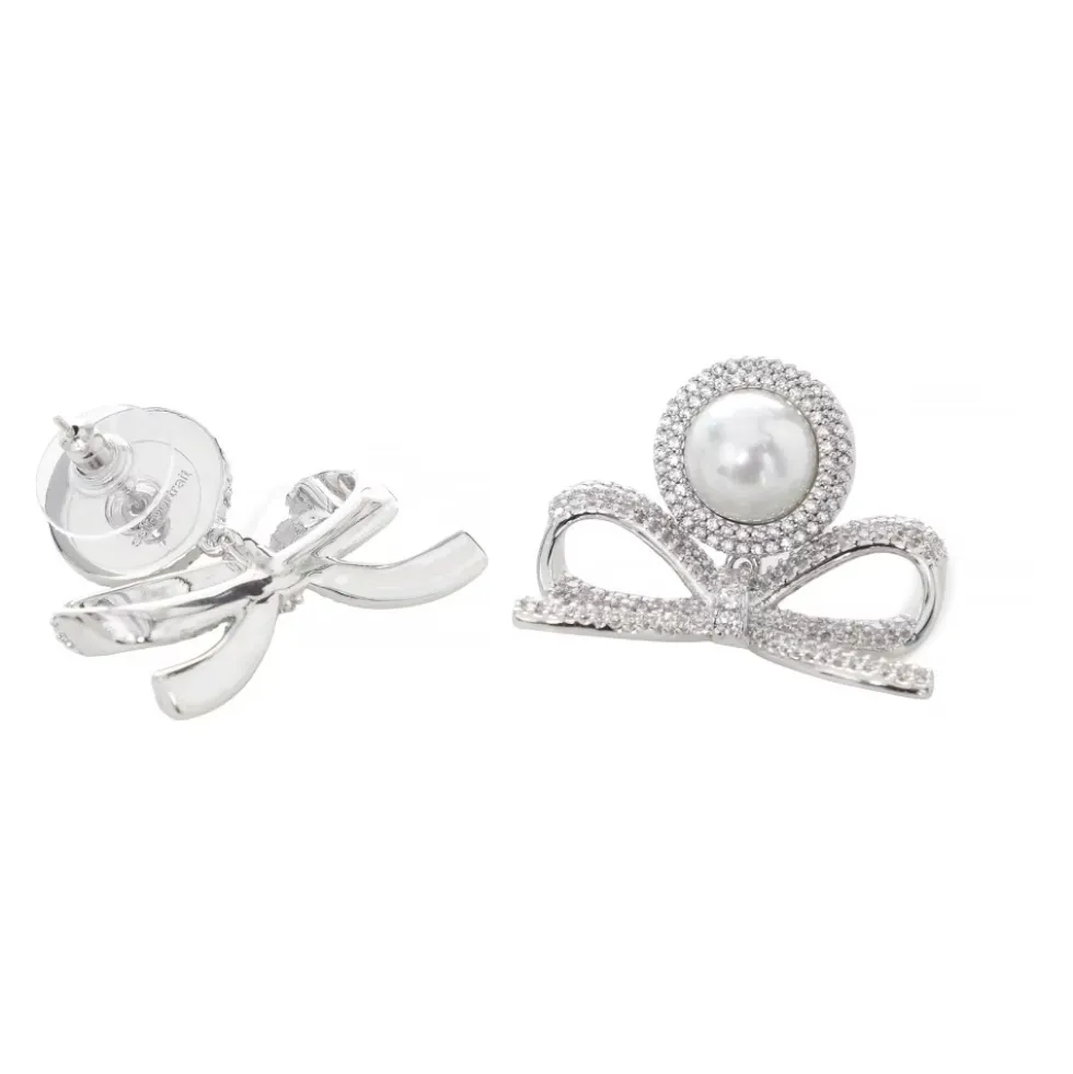 Crystal Bow Pearl Earrings